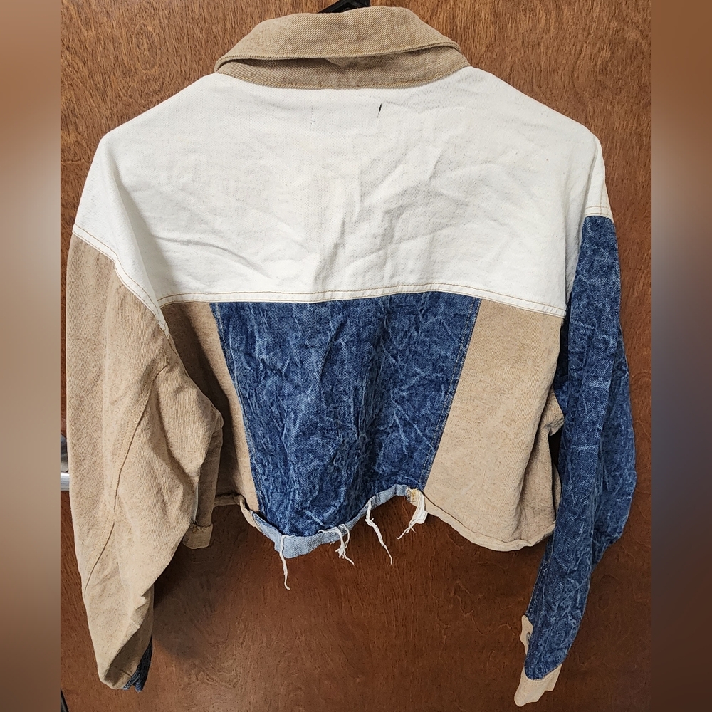 Thrill Women's Denim And Beige Patchwork Jacket - image 4